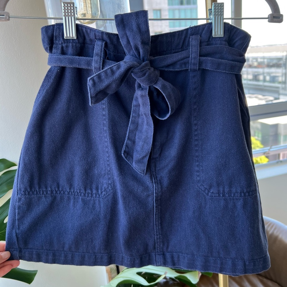 Blue belted mini skirt
